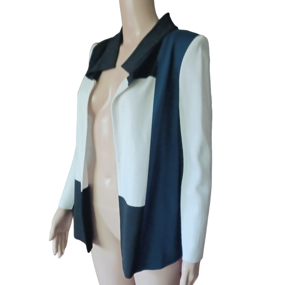 ST. JOHN Womens Multicolor Open Front Jacket Colorblock Knit Wool Blend Size 4 - Picture 4 of 10